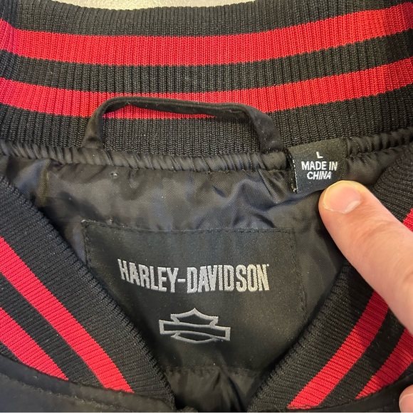 Harley-Davidson Flying Eagle Black/Red Bomber Jacket Mens L Full Zip Racing - Picture 5 of 11